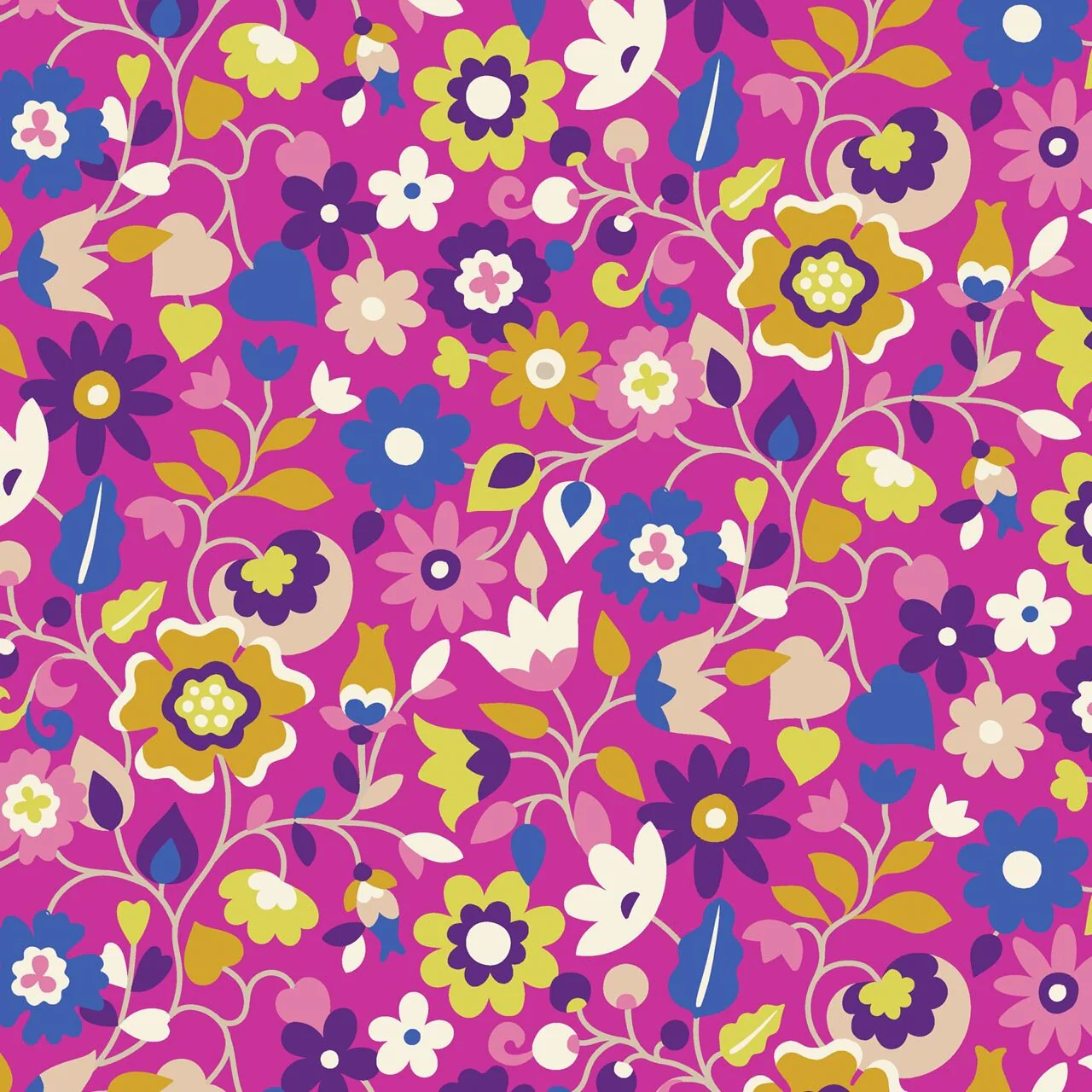 Ace lawn oeko-tex "Fleurs rétro sur fond rose vif" de la collection Kaléidoscope de Dashwood Sholto Drumlanrig (prix pour 10cm) - Image 5
