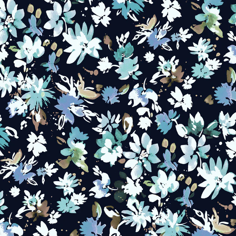 Cotton lawn oeko-tex "Flourish sur fond bleu" de Dashwood Studio par Helen Powlman (prix pour 10cm) - Image 5