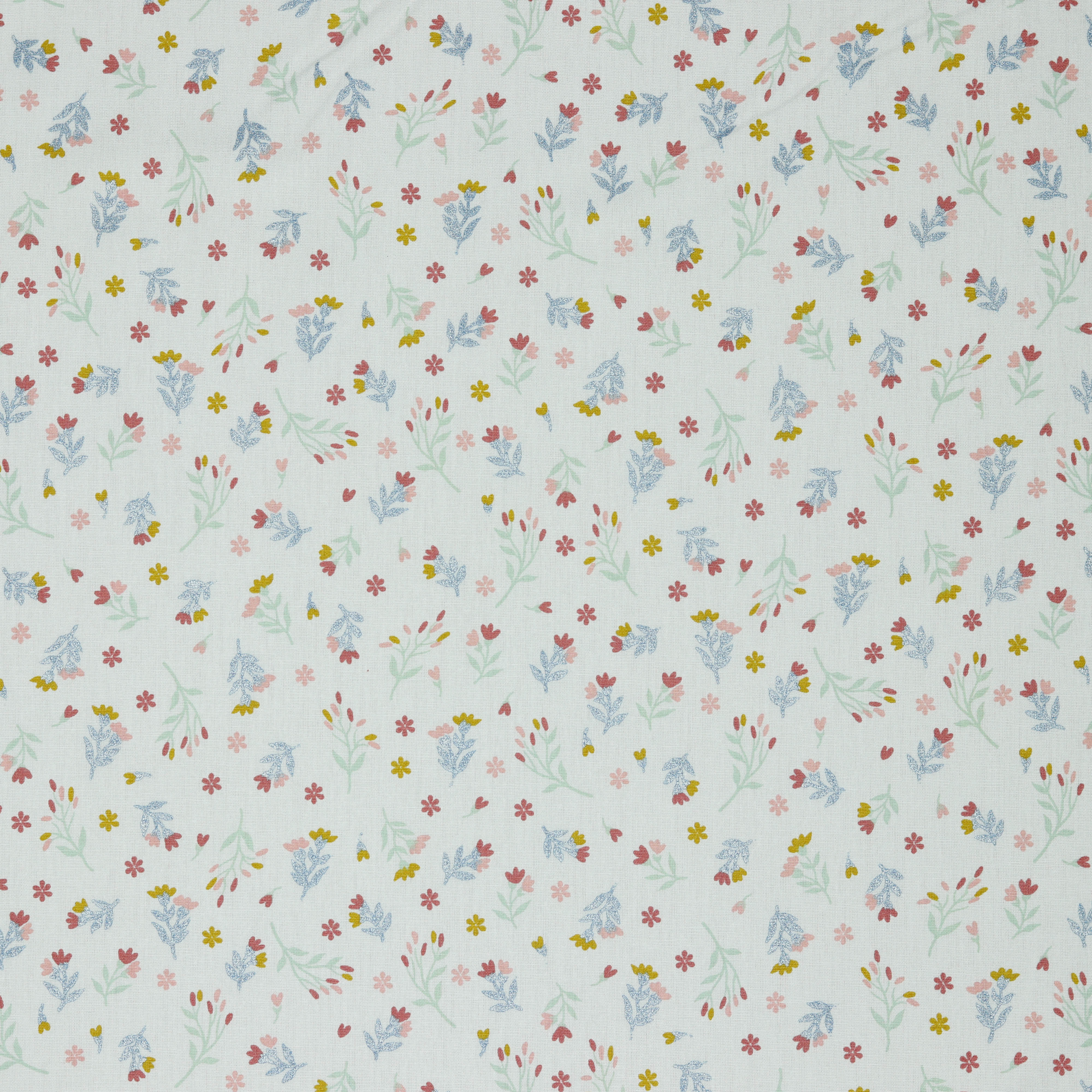 Coupon de 3m de popeline 100% coton " Fleurs glitter" sur fond blanc certifié oeko-tex - Image 4