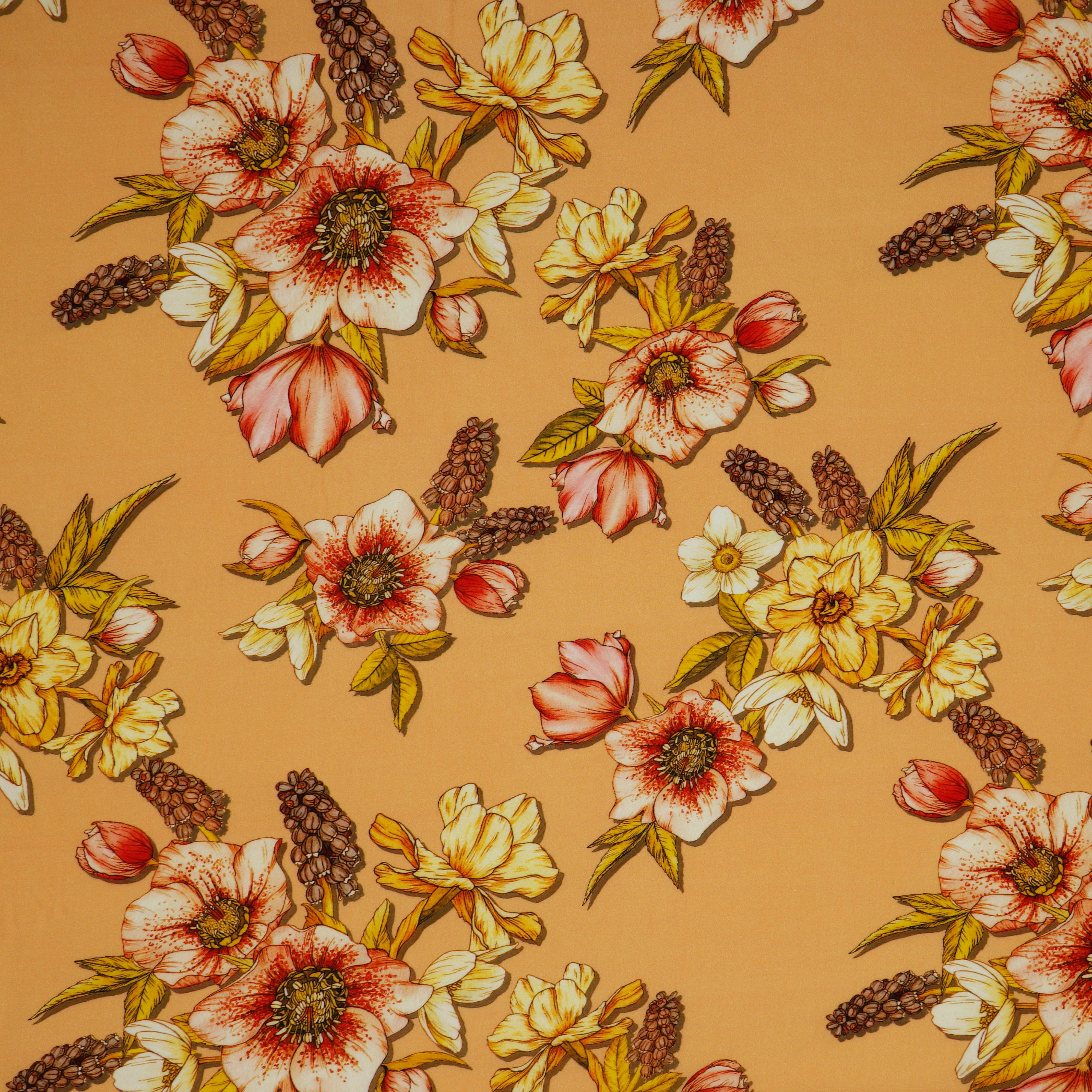 Coupon de 3m de viscose "Bouquet fleuri sur fond orange" - Image 3