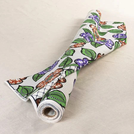 Coupon de 3m de wax blanc, rouille, mauve, vert - Image 3