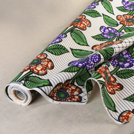 Coupon de 3m de wax blanc, rouille, mauve, vert - Image 4